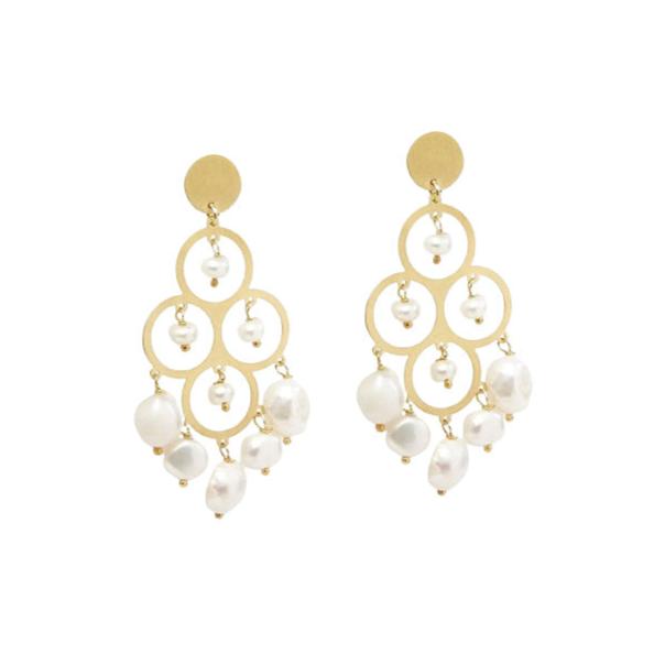 Earrings Antonia Karra Angelina Chandelier Earrings Pearl Gold Plated O/S Apoella