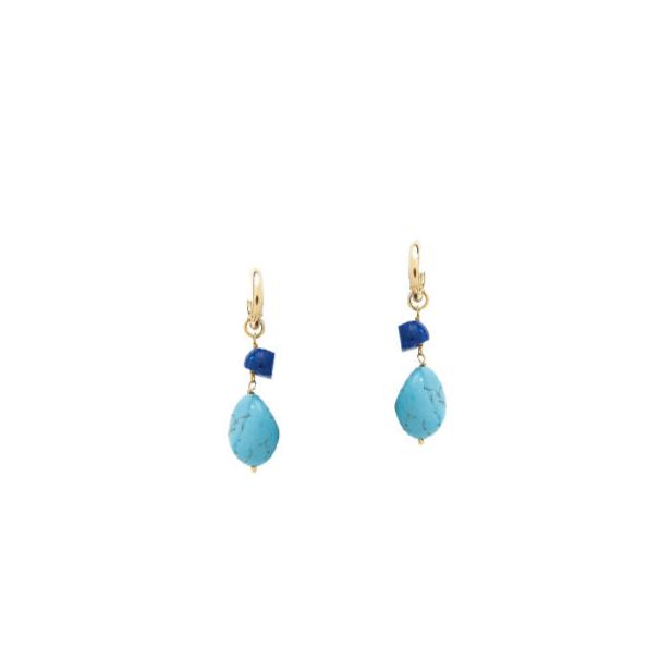 Earrings Antonia Karra Duet Long Beads Earrings Lapis/Turquoise Gold Plated O/S Apoella