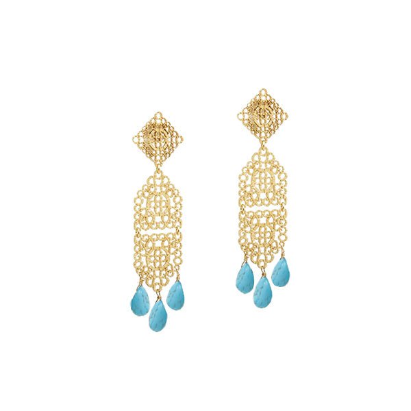 Earrings Antonia Karra Margaret Chandelier Earrings Turquoise Stones Gold Plated O/S Apoella