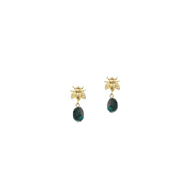 Earrings Antonia Karra Queen Bee Earrings Turquoise Green Stones Gold Plated O/S Apoella