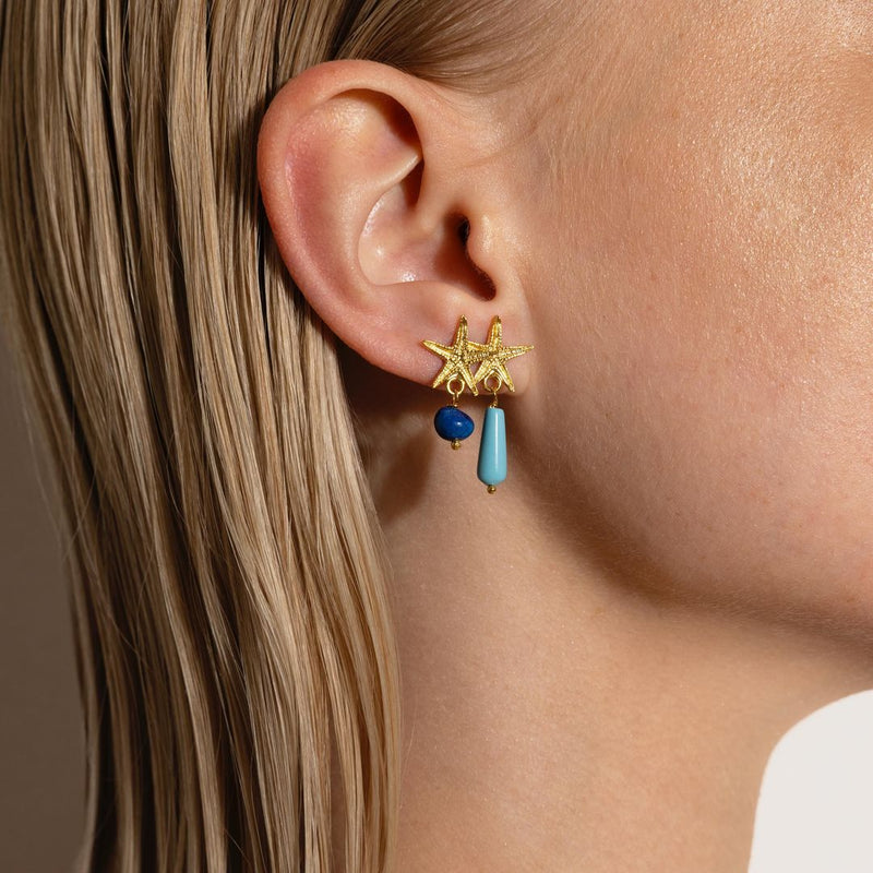 Earrings Antonia Karra Starfish Earrings Lapis Stones Gold Plated O/S Apoella