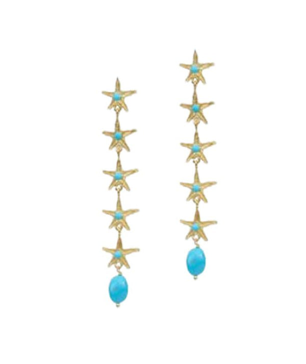 Earrings Antonia Karra Starfish Rain Earrings Turquoise Gold Pl O/S Apoella