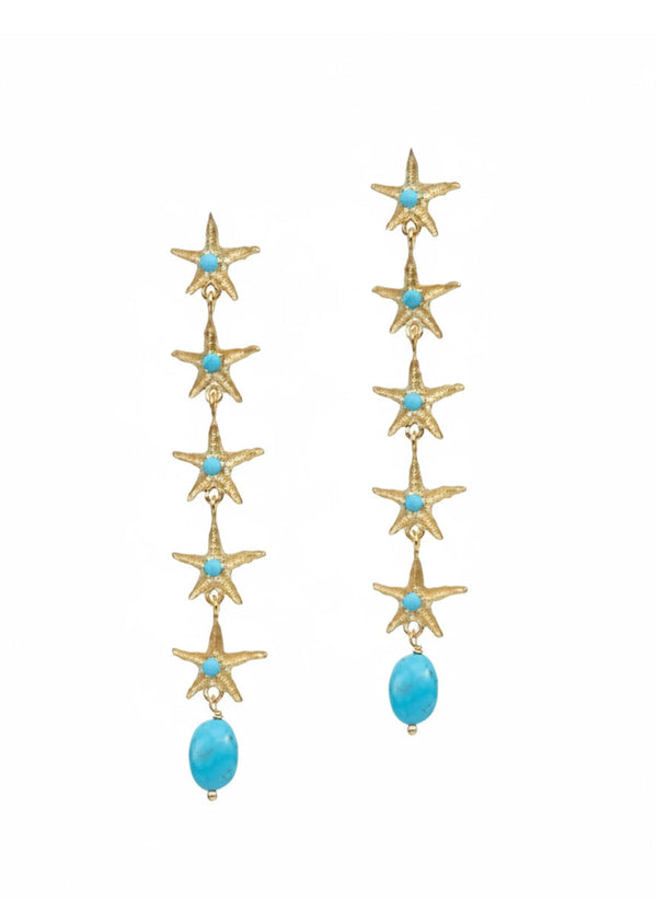 Earrings Antonia Karra Starfish Rain Earrings Turquoise Gold Plated O/S Apoella