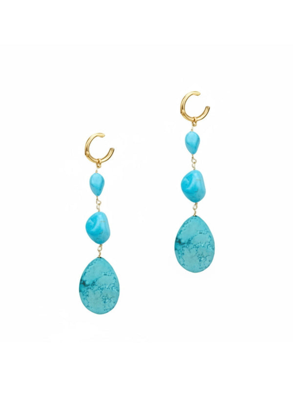 Earrings Antonia Karra Triple Drop Earrings Turquoise Gold Pl O/S Apoella