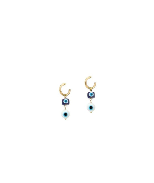 Earrings Antonia Karra Triple Eye Earrings Glass Beads Evil Eye Gold Pl O/S Apoella