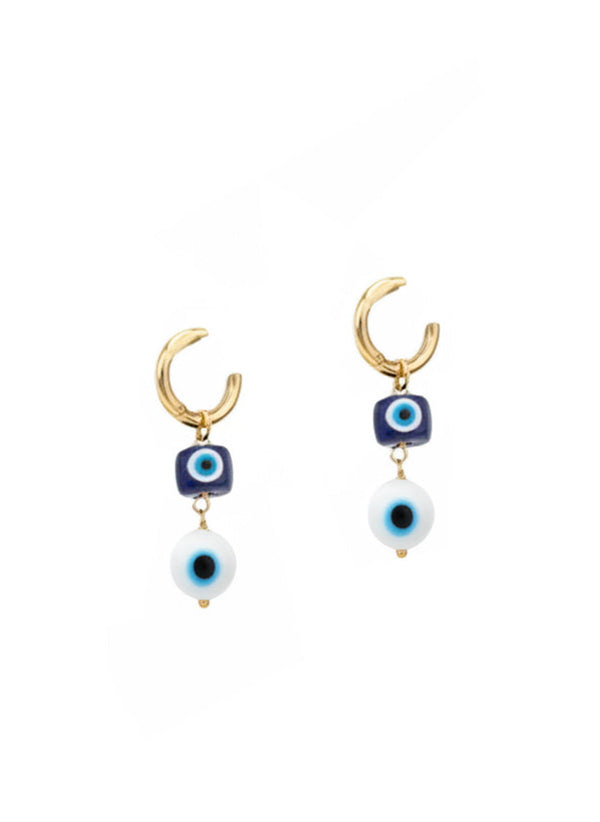 Earrings Antonia Karra Triple Eye Earrings Glass Beads Evil Eye Gold Plated O/S Apoella