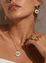 Earrings ASTRA Round Evil Eye Hoops Gold-White-Green-Sky O/S Apoella