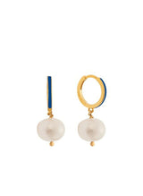 Earrings Ileana Makri Neon Blue Enamel Big Pearl Hoops Gold Plated O/S Apoella