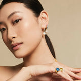 Earrings Ileana Makri Neon Blue Enamel Pearl Hoops Gold Plated O/S Apoella
