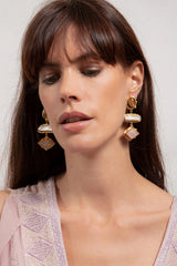 Earrings Sylvia Toledano Theodora 2 Stone Earrings Tiger Eye/Pearl/Pink Quartz O/S Apoella