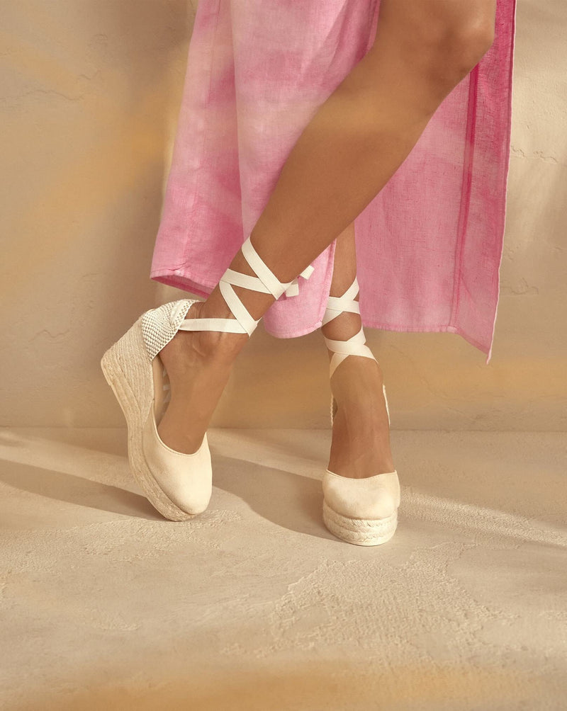 - Hamptons Wedge Suede Espadrilles Champagne Beige Apoella