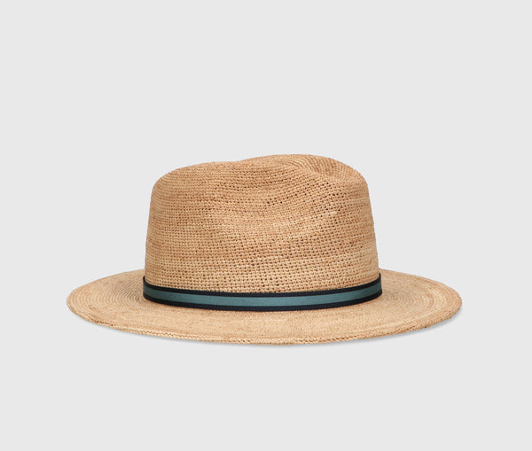 - Argentina Raffia Crochet Panama Hat Natural Ribbon Striped Blue/black Apoella