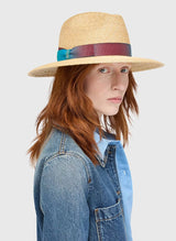 Hats Borsalino Tony Straw Hat Natural Ribbon Blue Apoella