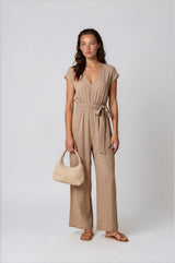 Jumpsuit APLA Iota Crinkled Belted Jumpsuit Beige Apoella