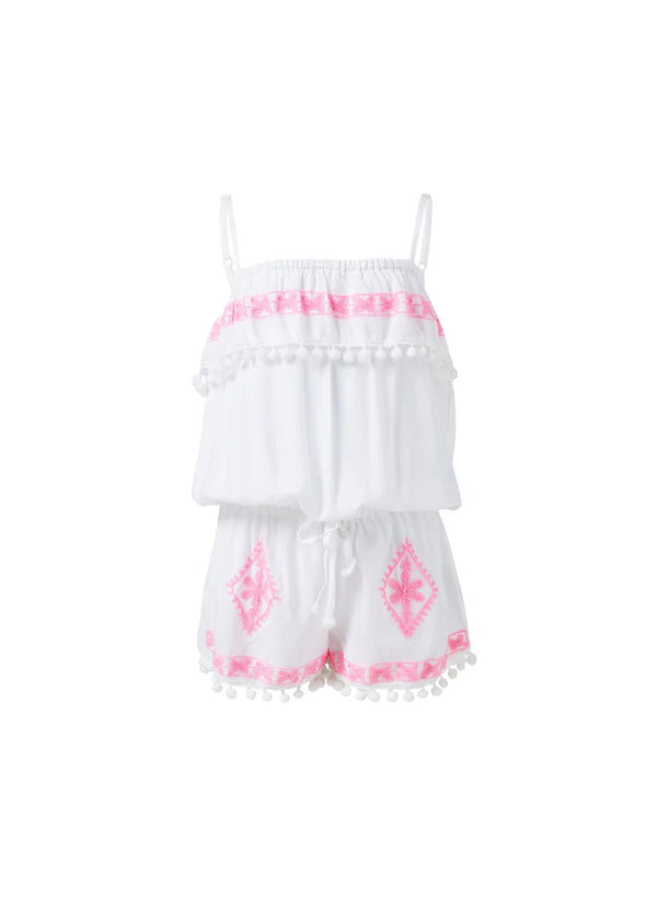 Kids Playsuits Melissa Odabash Baby Eisha Pon Pon Playsuit White/Pink Apoella