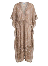 Kimono Juliet Dunn Kimono In Mosaic Print With Mirror Embroidery Mocha ONE SIZE / Brown Apoella
