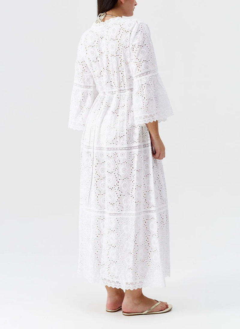 Kimono Melissa Odabash Ava Long Broderie Kimono White Apoella