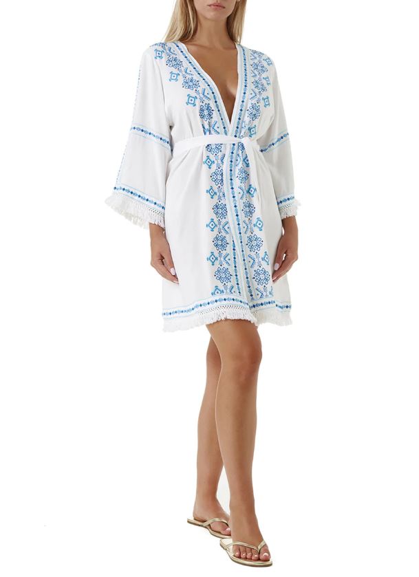 Kimono Melissa Odabash Kara Embroidered Kimono With Fringes Apoella