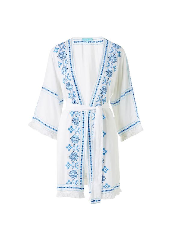 Kimono Melissa Odabash Kara Embroidered Kimono With Fringes S / White Apoella