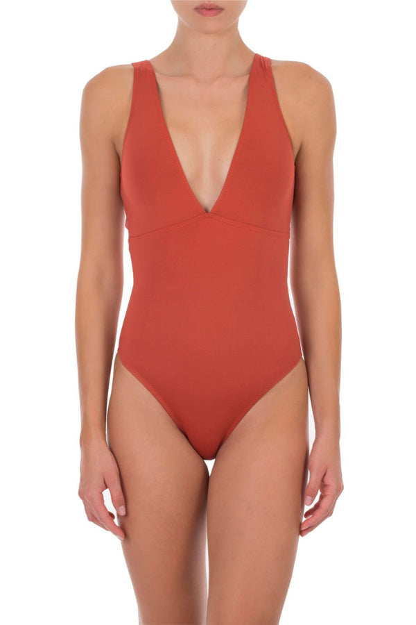 - Leona V-neck One-piece Terracota Apoella