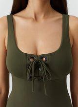 London Lace Up One Piece Olive