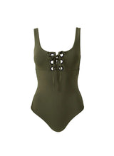 London Lace Up One Piece Olive