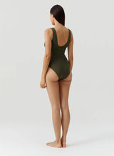 London Lace Up One Piece Olive