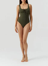 London Lace Up One Piece Olive