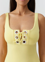 London Lace Up One Piece Yellow