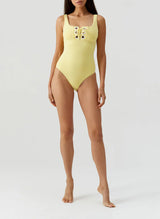 London Lace Up One Piece Yellow