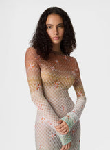 - Long Cover-up Dress in Lamé Viscose with Dégradé Spiderweb Motif and Embroidery 44 / Color Apoella