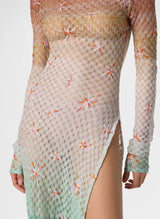 - Long Cover-up Dress in Lamé Viscose with Dégradé Spiderweb Motif and Embroidery 44 / Color Apoella