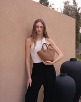 Mini Totes Callista Crafts Mini Cassia Tote Caramel Leather & Straw O/S Apoella