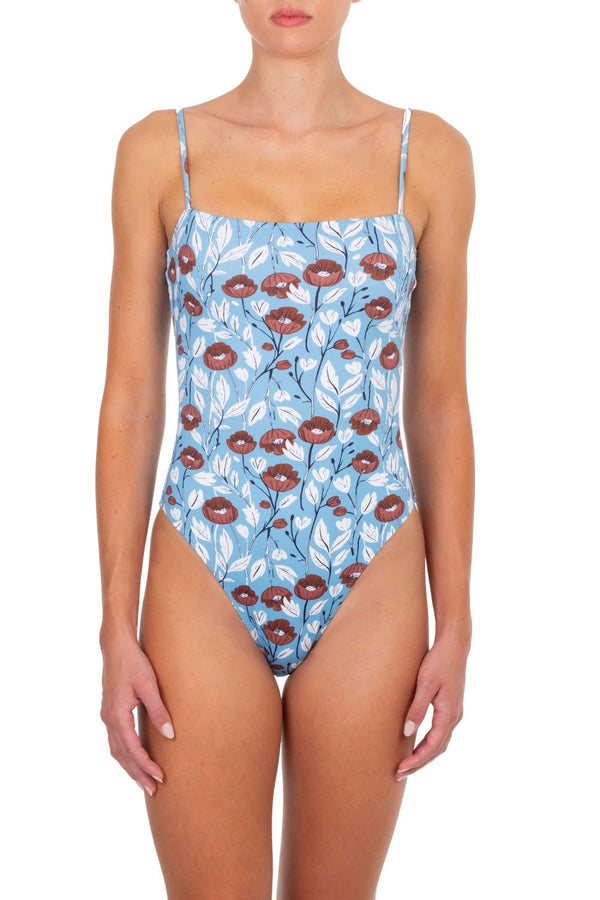 One-Piece Emmanuela Swimwear Daisy Strap One-piece Blue/white Flowers Apoella