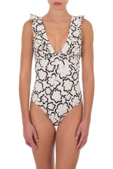 One-Piece Emmanuela Swimwear Rania Ruffled One-piece White/Black Floral Apoella