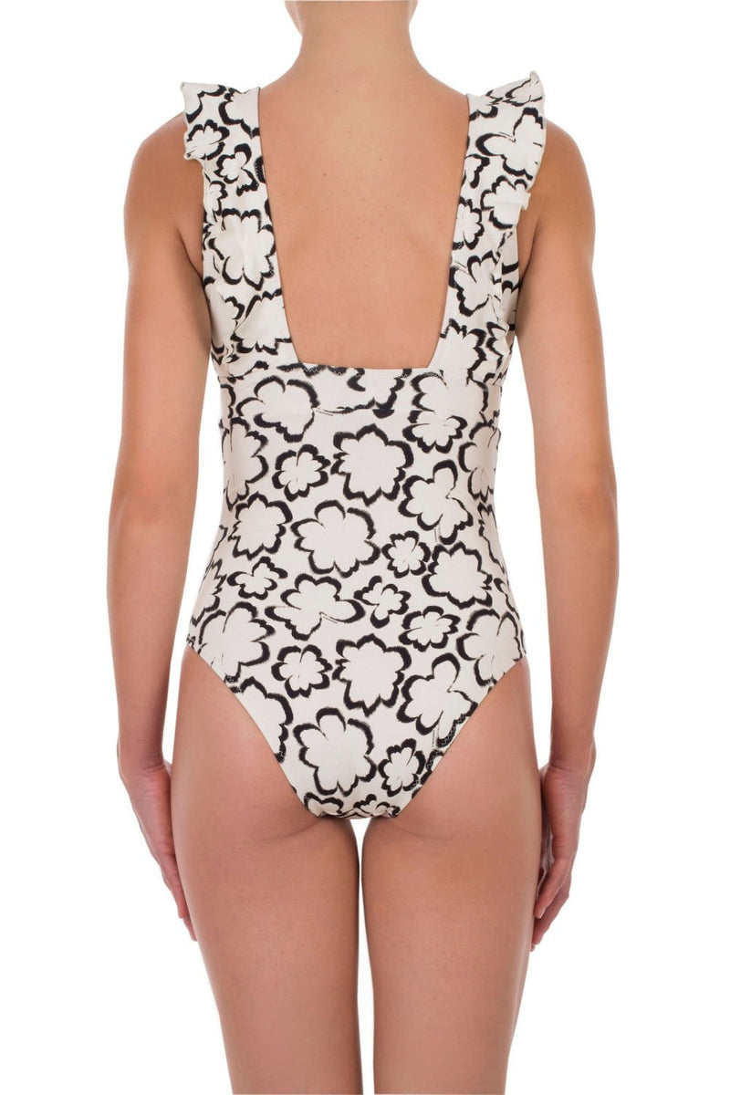 One-Piece Emmanuela Swimwear Rania Ruffled One-piece White/Black Floral Apoella