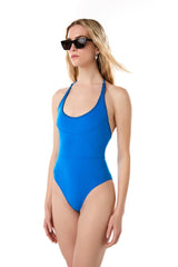 One-Piece Kiohne Peony Halter Embroidered One Piece Cobalt Blue Apoella