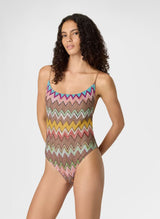 One-Piece Missoni One-piece Swimsuit in Lamé Viscose with Macro Zigzag Pattern 42 EU / Multi Apoella