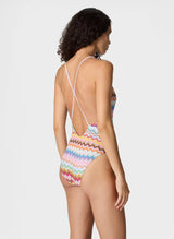 One-Piece Missoni One-piece Swimsuit in Lamé Viscose with Pixel-effect Zigzag Pattern and V-Neckline Apoella