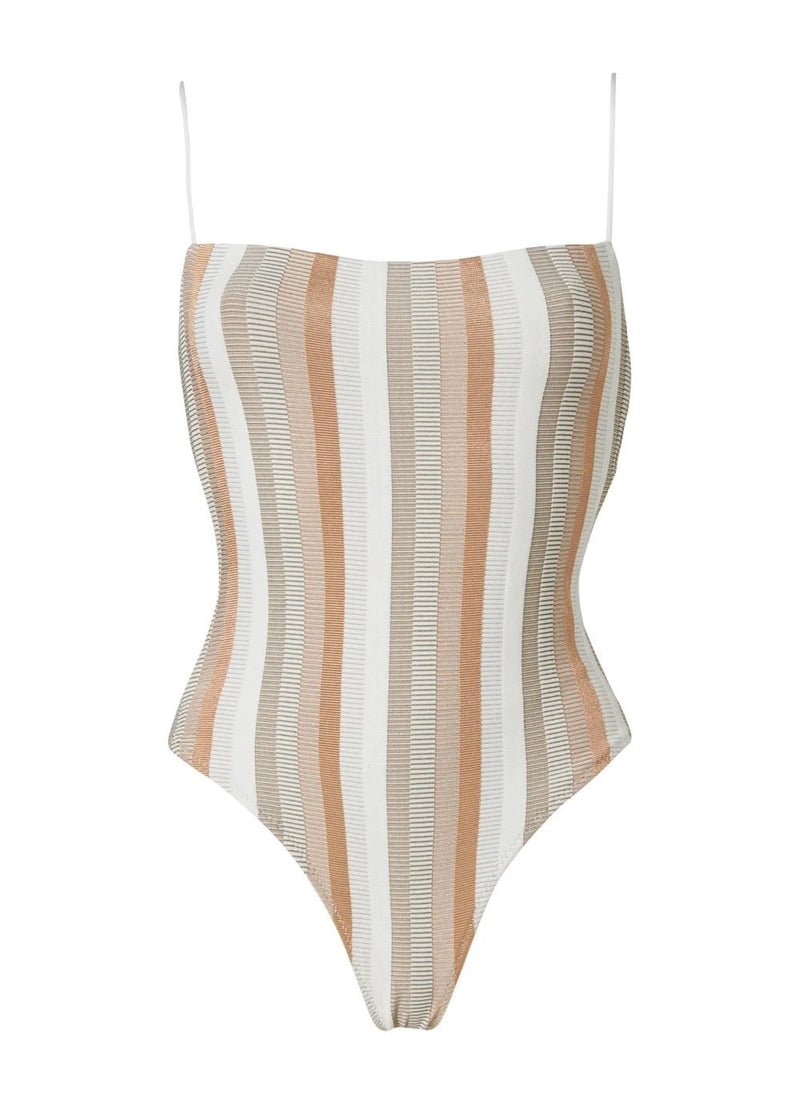 One-Piece Stefania Frangista Eloise Stap One Piece Jacquard Stripe Metallic White Apoella