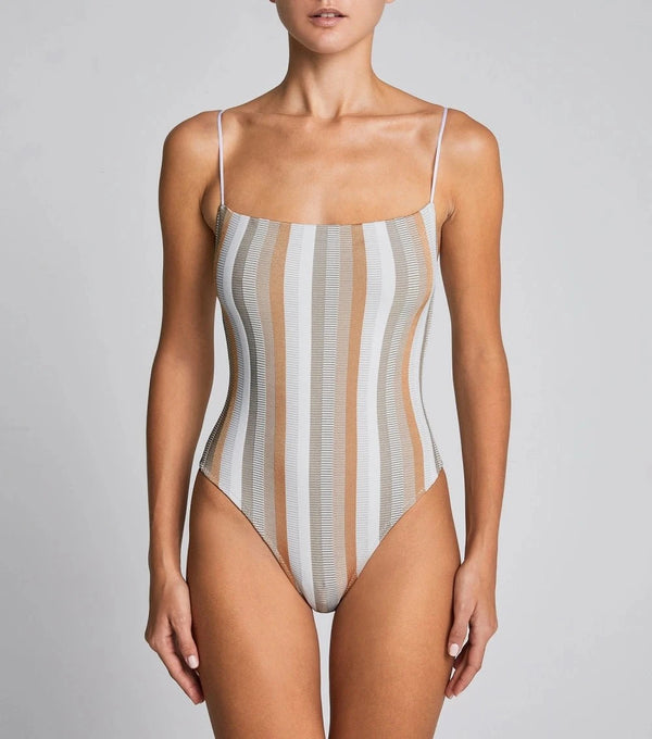 One-Piece Stefania Frangista Eloise Stap One Piece Jacquard Stripe Metallic White Apoella