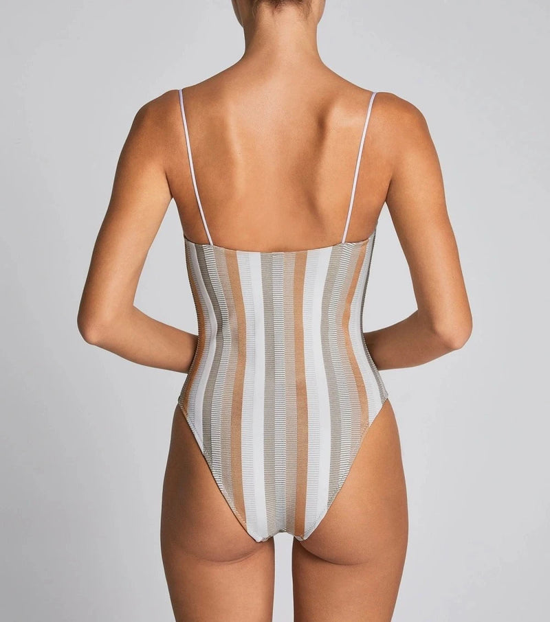 One-Piece Stefania Frangista Eloise Stap One Piece Jacquard Stripe Metallic White Apoella
