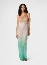 - One-Shoulder Dress in Lamé Viscose with Dégradé Spiderweb Motif 42 / Color Apoella