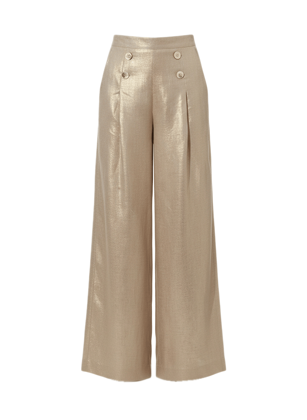 Pants Ancient Kallos Helios High Waist Golden Linen Trousers Gold Apoella