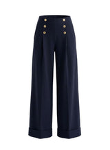 Pants Ancient Kallos Sailor High-waisted Cotton Denim Trousers Navy Blue Apoella