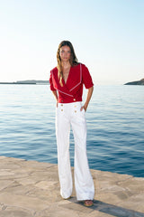 Pants Ancient Kallos Sailor High-waisted Cotton Denim Trousers White Apoella