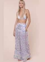 Pants Juliet Dunn Palazzo Pants In Mexican Print With Mirror Embro White/Blue 1 / White Blue Apoella