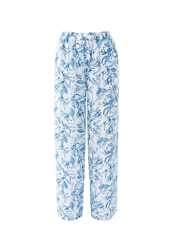 Pants Melissa Odabash Olivia Elastic Waist Straight Leg Pants Blue Leaf Apoella