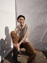 Pants Zeus+Dione Alcestes Textured Silk Wide Leg Pants Tan Apoella