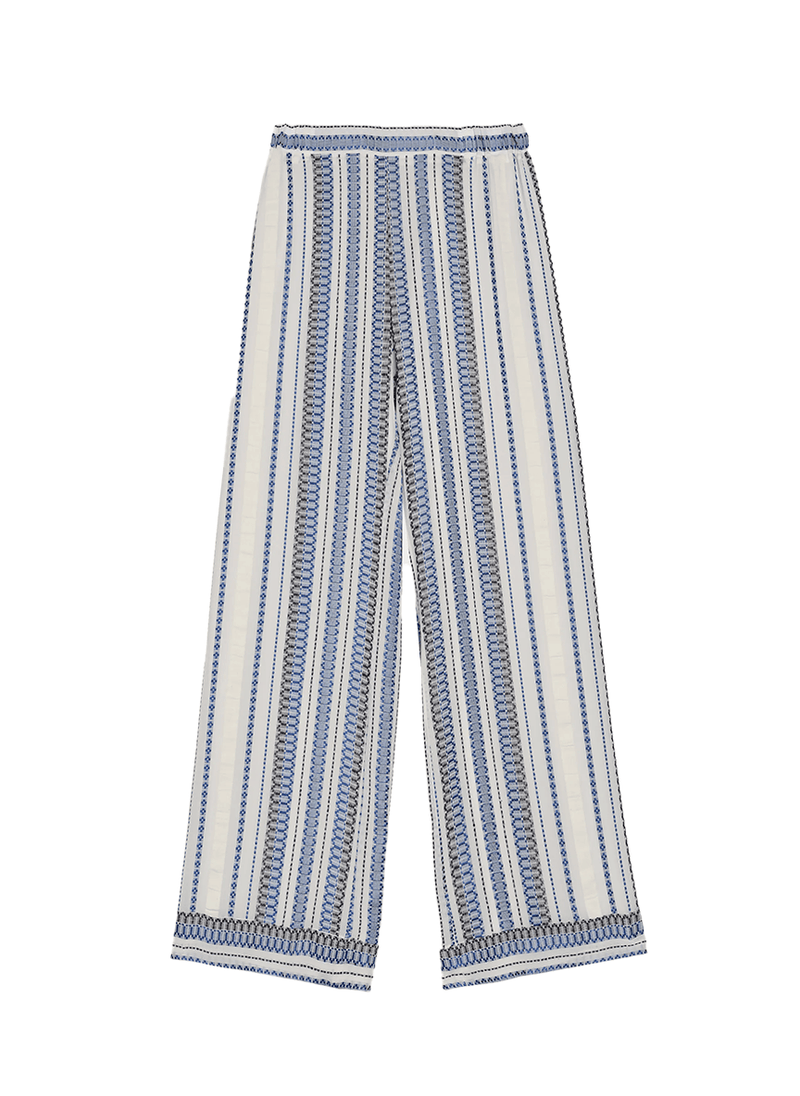 Pants Zeus n Dione Abaton Cropped Textured Silk Pants Ivory/Navy Apoella
